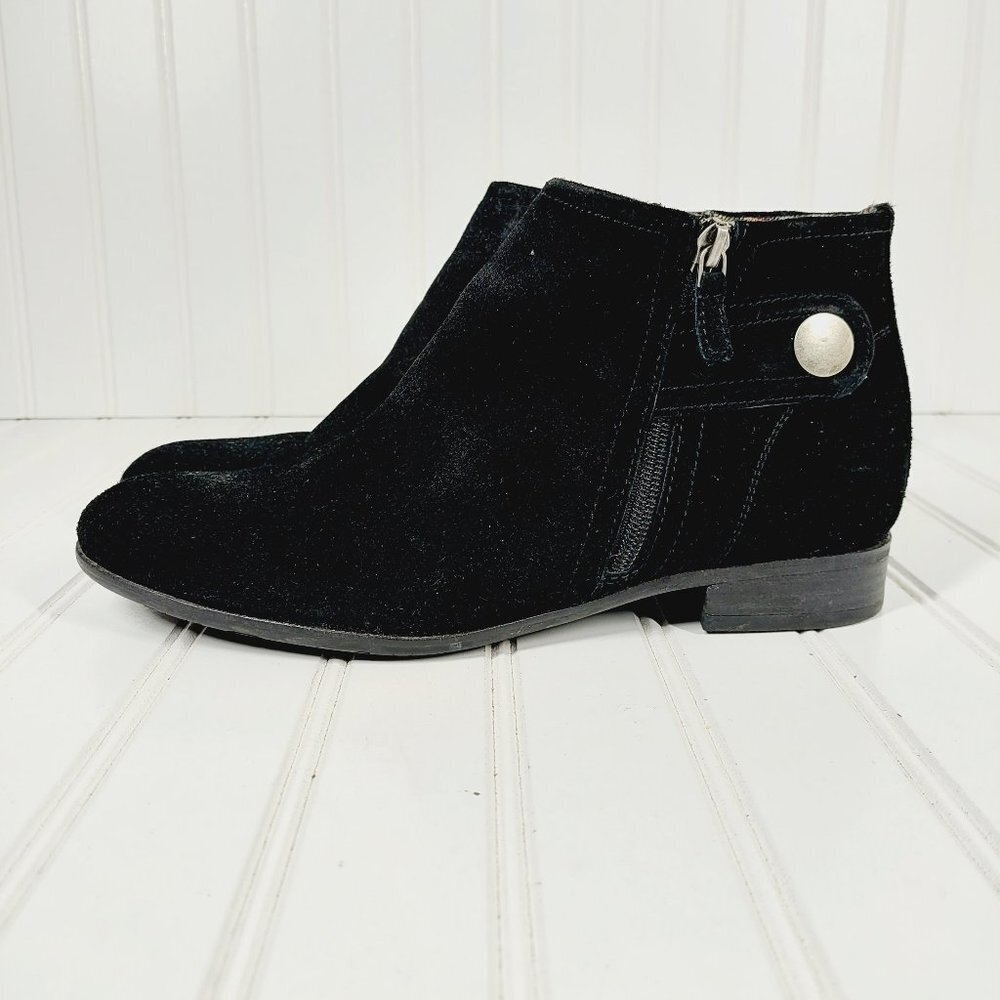Franco Sarto L Rent Black Woman's Suede Leather Side Zip Ankle Boots I120